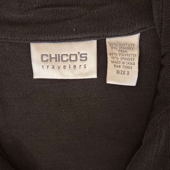 CHICOS Travelers Women’s Black Button Down Embroidered Jacket, Black, 2 - Picture 8 of 11